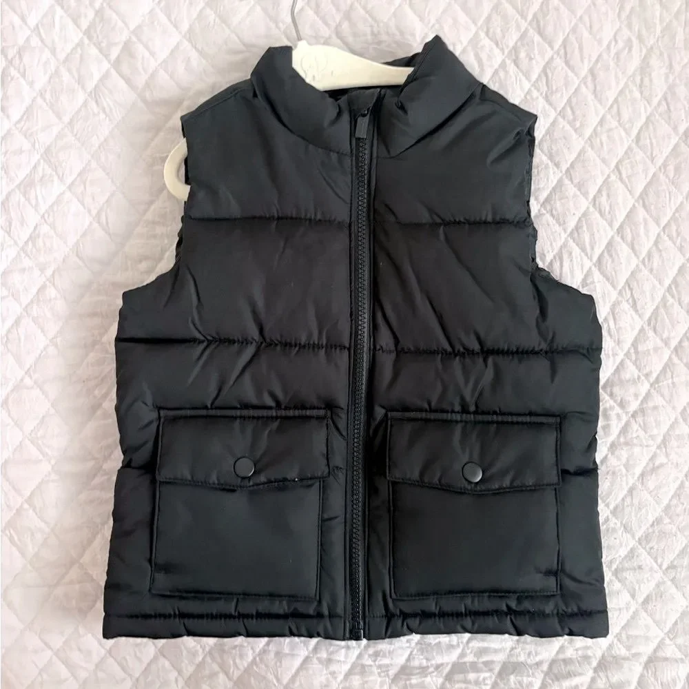 Old Navy Kids Black Puffer Vest + Navy Sherpa Vest Set